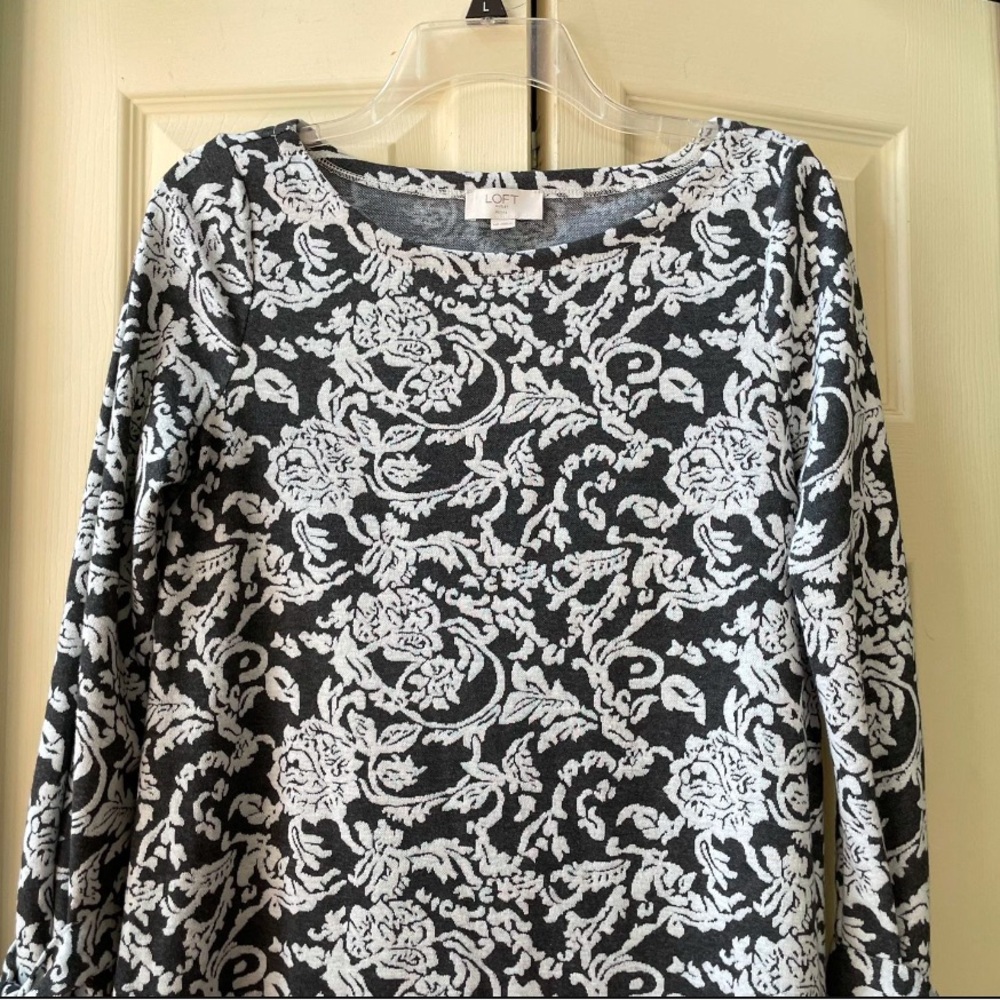 LOFT Monochrome Floral Long Sleeve Dress - Picture 2 of 10